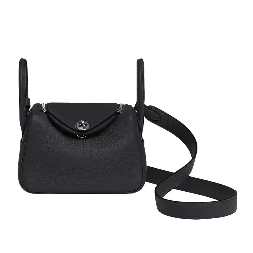 Hermes Lindy Mini 19 in Clemence Leather for Women in Black/Silver Hermes Lindy Mini 19 in Clemence Leather for Women in Black/Silver