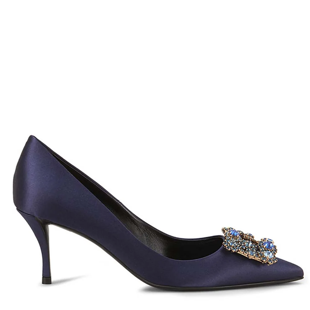 Roger Vivier Silk Flower Strass Pumps 65mm Heel for Women in Navy Roger Vivier Silk Flower Strass Pumps 65mm Heel for Women in Navy