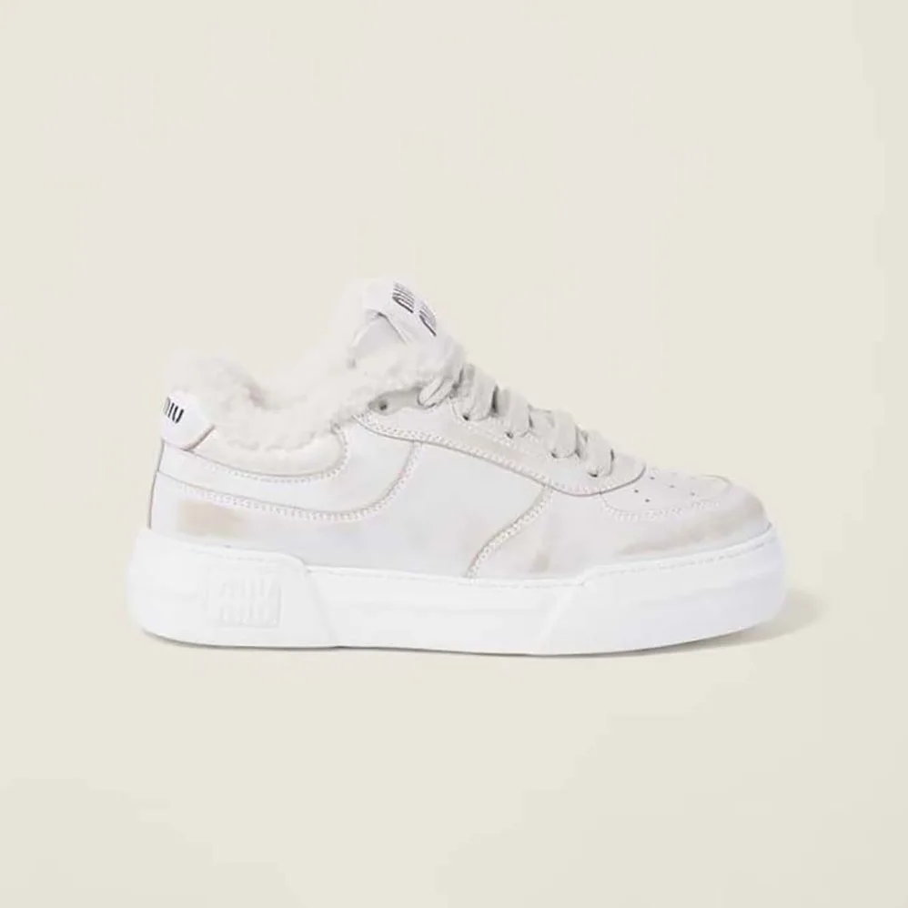 Miu Miu Bleached Leather Sneakers in EVA Sole with Logo for Women Miu Miu Bleached Leather Sneakers in EVA Sole with Logo for Women