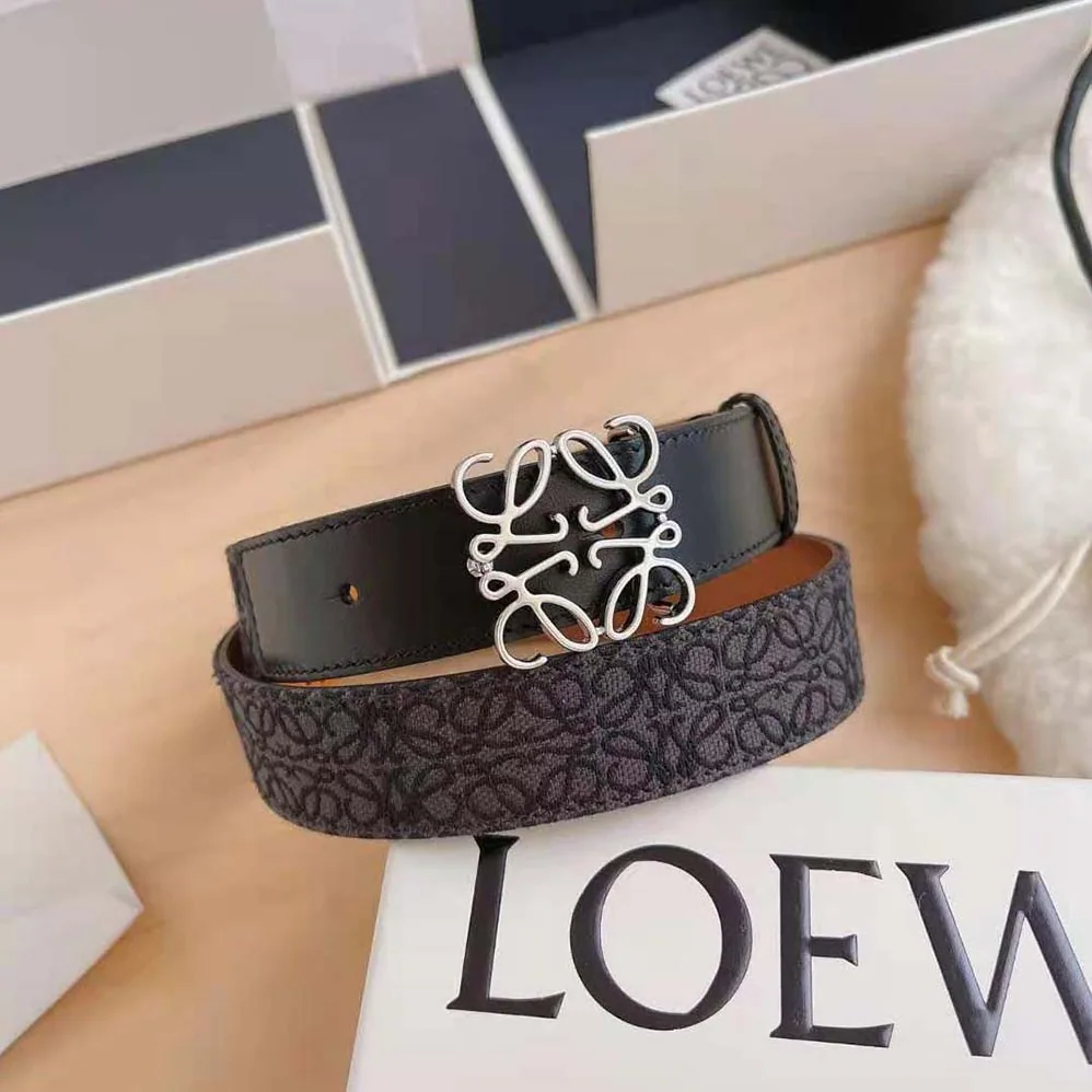 Loewe Anagram Belt in Jacquard and Calfskin for Men in Black Loewe Anagram Belt in Jacquard and Calfskin for Men in Black