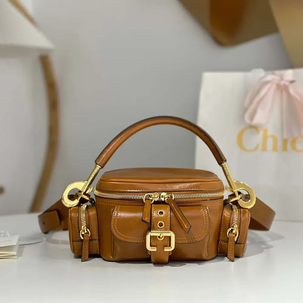Chloe Small Camera Bag in Shiny Leather for Women in Brown