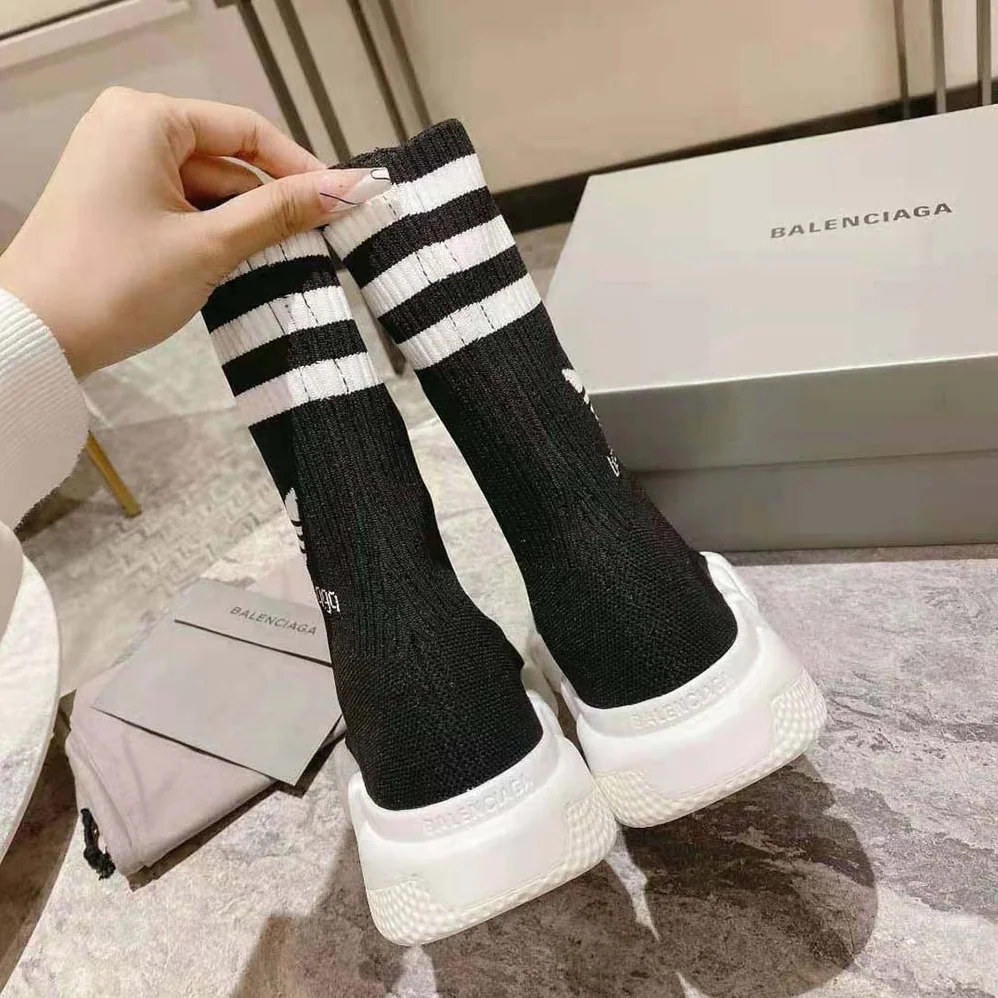 Balenciaga Adidas Speed Sneaker in Black Knit and White Sole Unit is Done in Collaboration with Adidas for Unisex