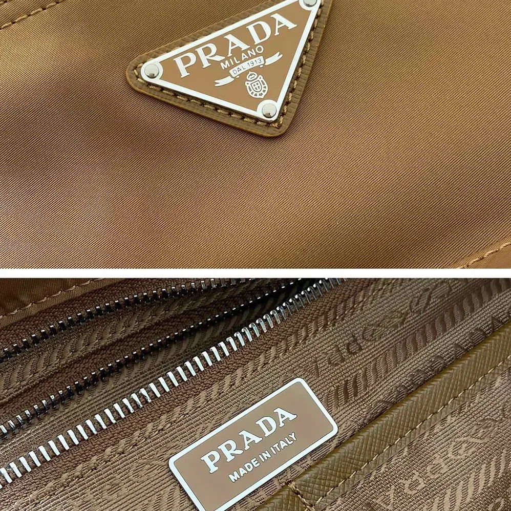 Prada Re-Nylon Baby Bag with Triangle Logo for Unisex in Brown Prada Re-Nylon Baby Bag with Triangle Logo for Unisex in Brown