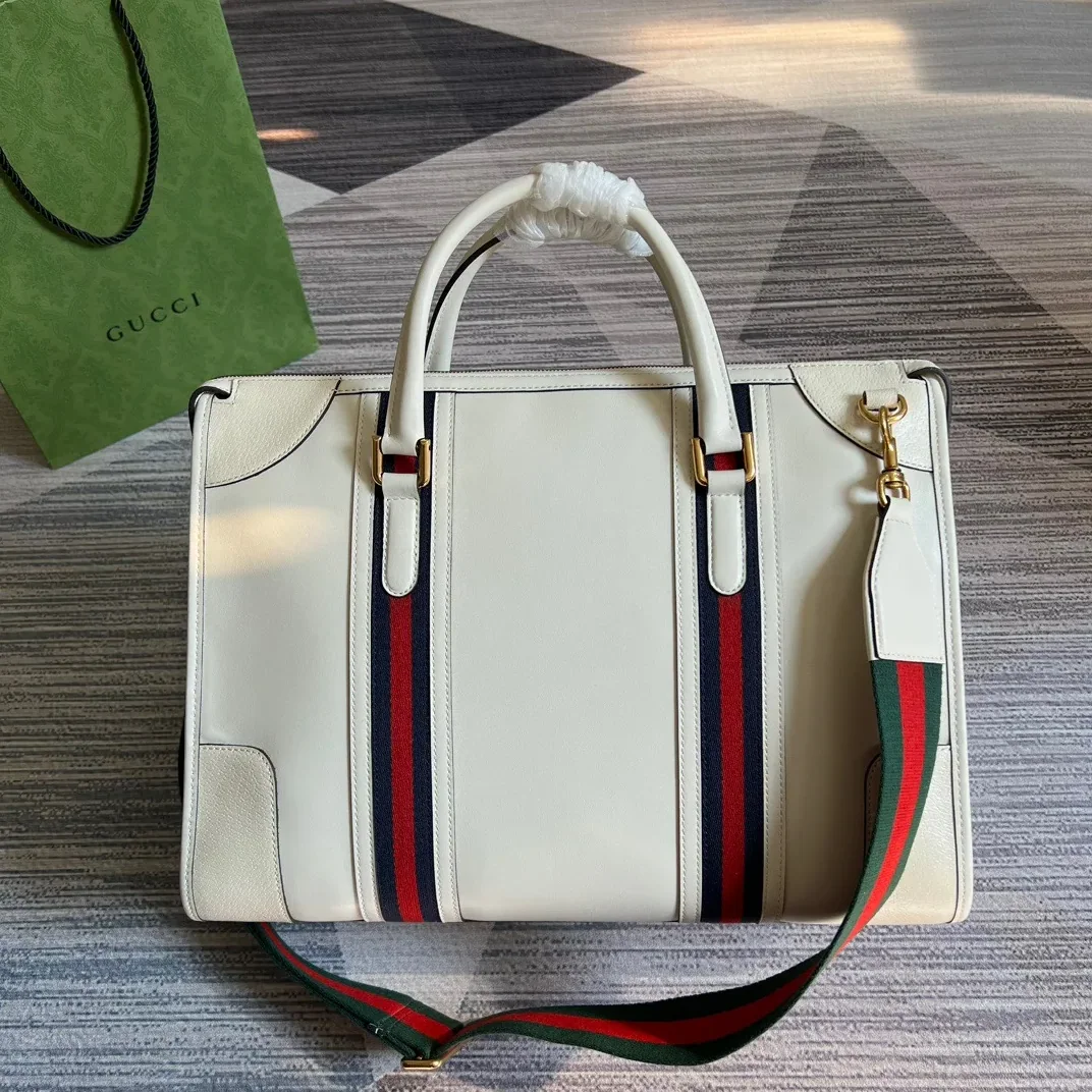 Large Bauletto Top Handle Bag With Double G White in Brown / Large Bauletto Top Handle Bag With Double G White in Brown /