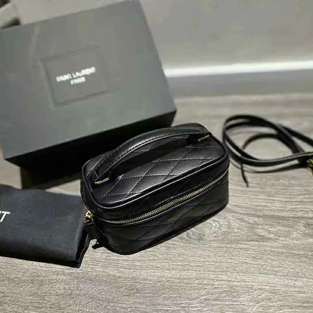 Saint Laurent YSL Mini Saint Laurent Vanity Case in Quilted Lambskin for Women in Black
