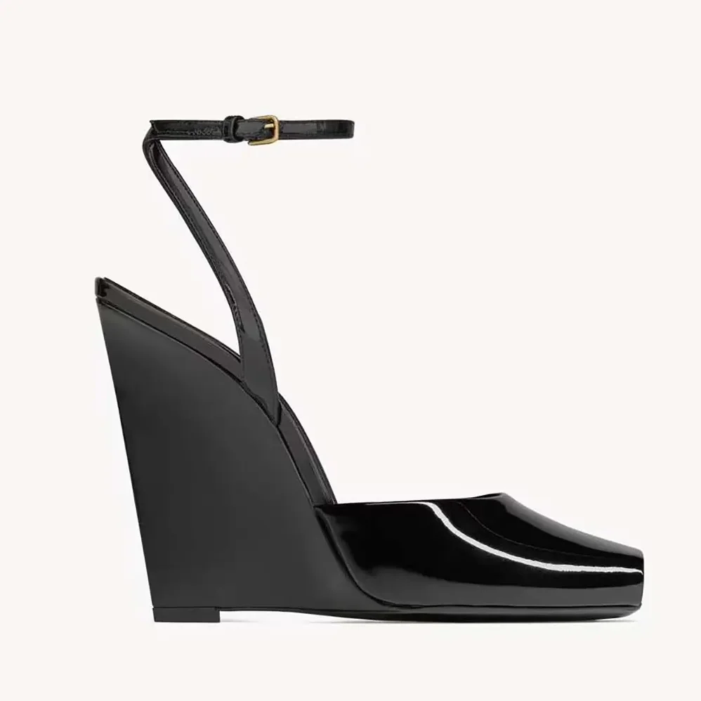 Saint Laurent YSL La Scandale Wedges in Patent Leather for Women in Black