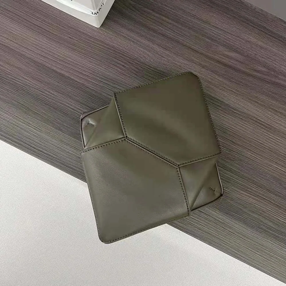 Loewe Mini Puzzle Fold Tote in Shiny Calfskin for Unisex in Green Loewe Mini Puzzle Fold Tote in Shiny Calfskin for Unisex in Green