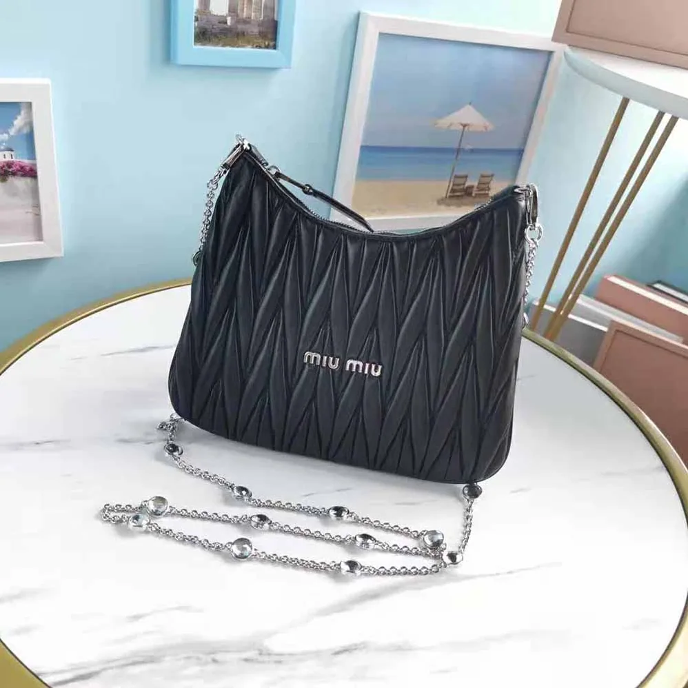Miu Miu Small Matelassé Nappa Leather Shoulder Bag for Women in Black