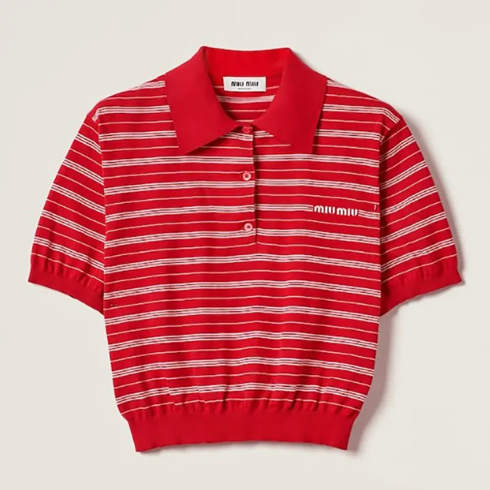 Miu Miu Cotton Knit Polo Shirt MML949_140V_F0011_S_OOO for Women