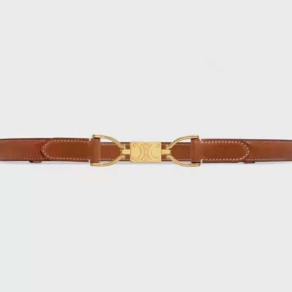 Celine Small Block Triomphe Belt in Taurillon Leather for Women in Brown