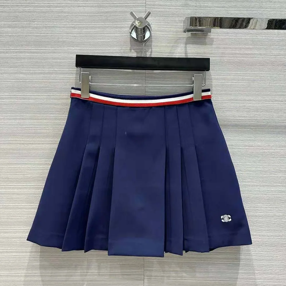Celine Pleated Mini Skirt in Cotton Gabardine for Women in Navy Celine Pleated Mini Skirt in Cotton Gabardine for Women in Navy