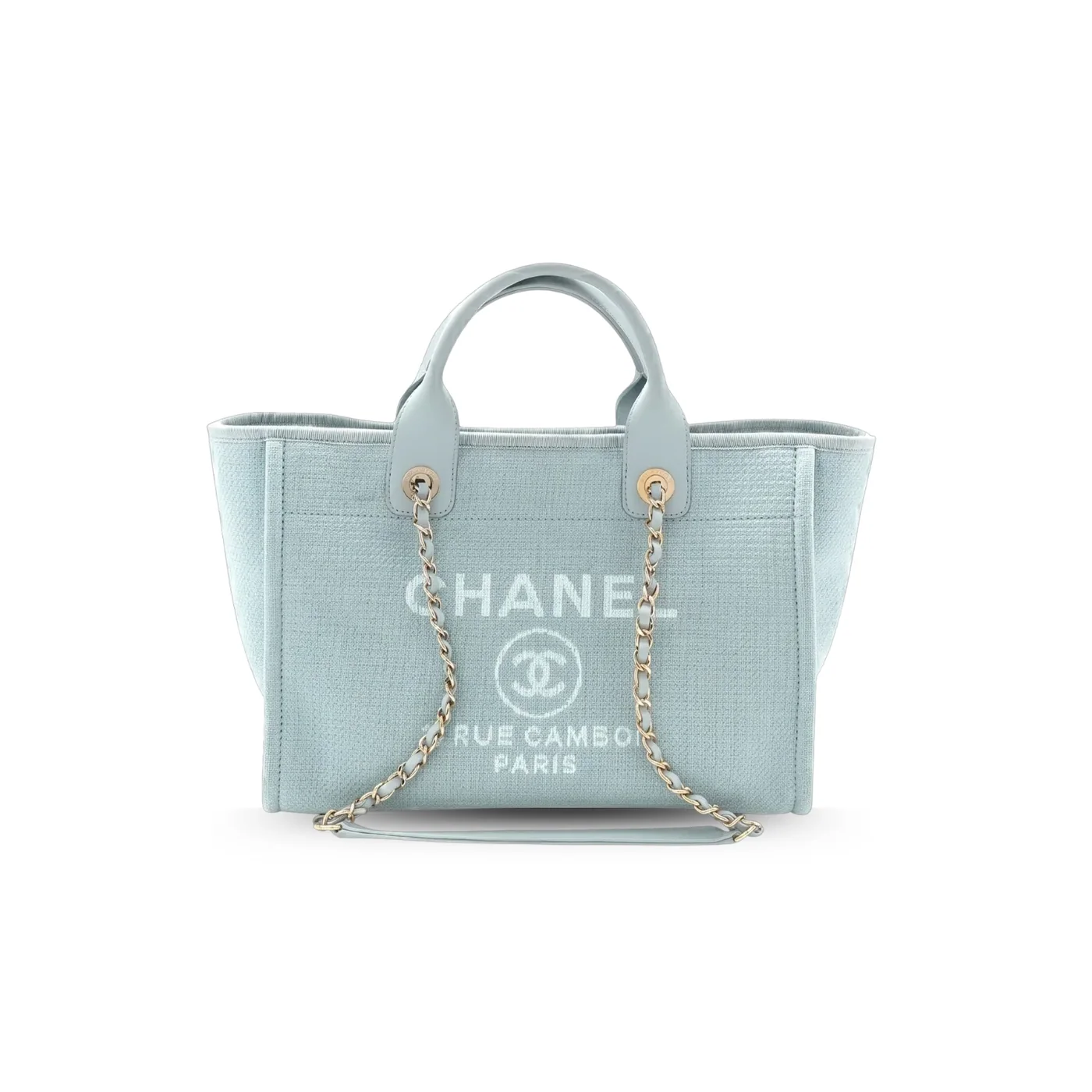 Chanel Deauville Small Tote Bag in Light Blue Gold Hardware Chanel Deauville Small Tote Bag in Light Blue Gold Hardware