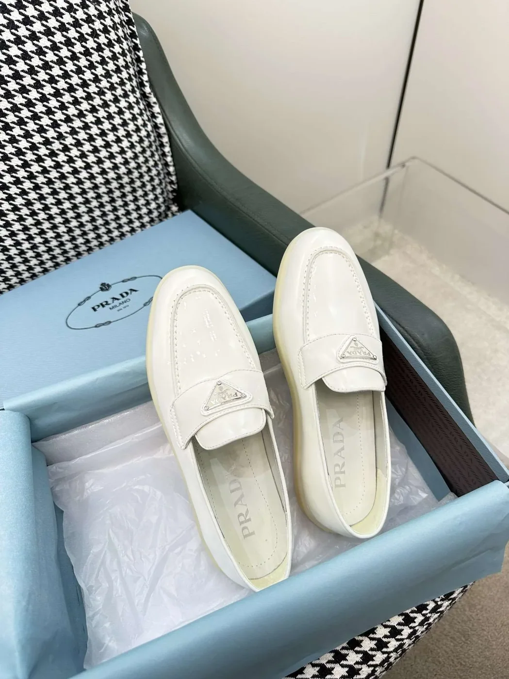 Prada Brushed Loafers White