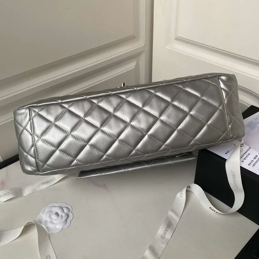 Chanel Classic Maxi Jumbo XL Crossbody Bag in Grey Silver Hardware