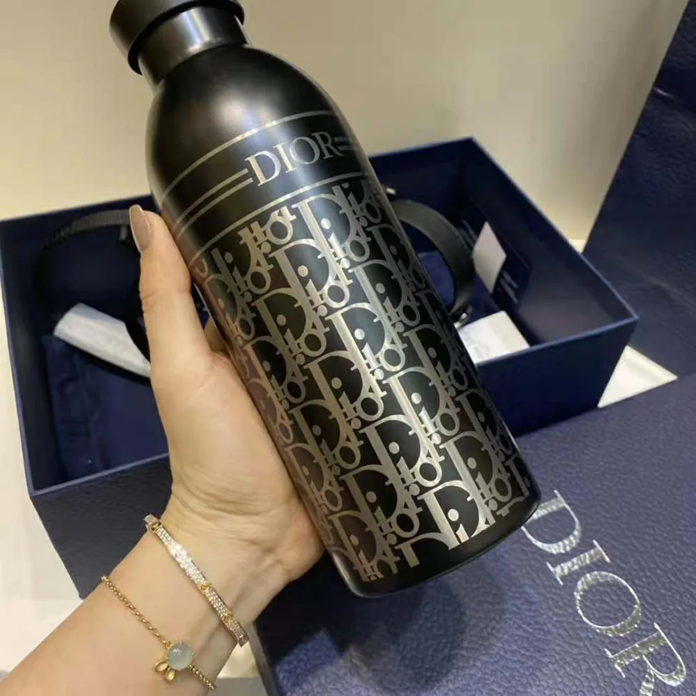Dior Aqua Bottle with Shoulder Strap Black Grained Calfskin and Dior Oblique Stainless Steel for Unisex