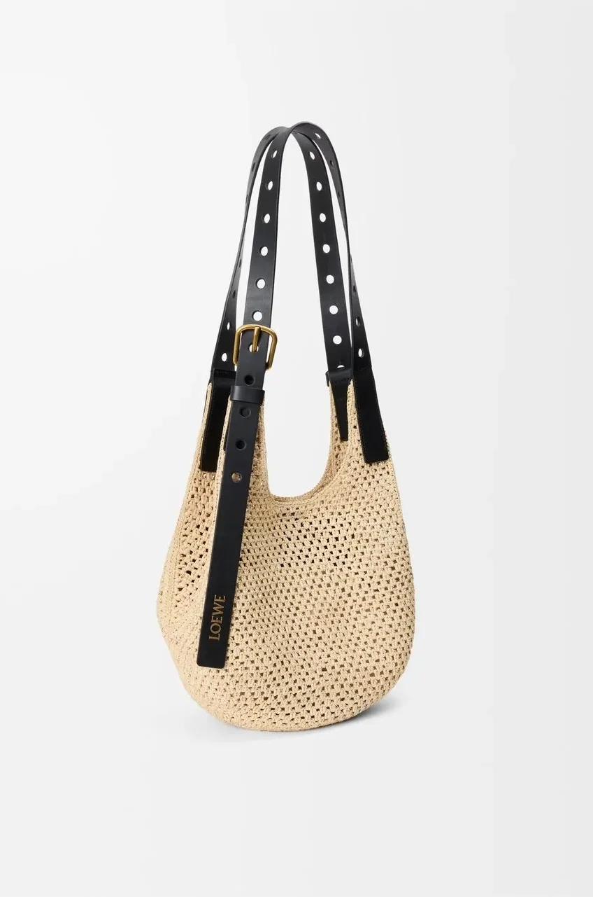 Loewe Small Punch Hole Hobo Raffia Natural / - A914W86X01 Loewe Small Punch Hole Hobo Raffia Natural / - A914W86X01