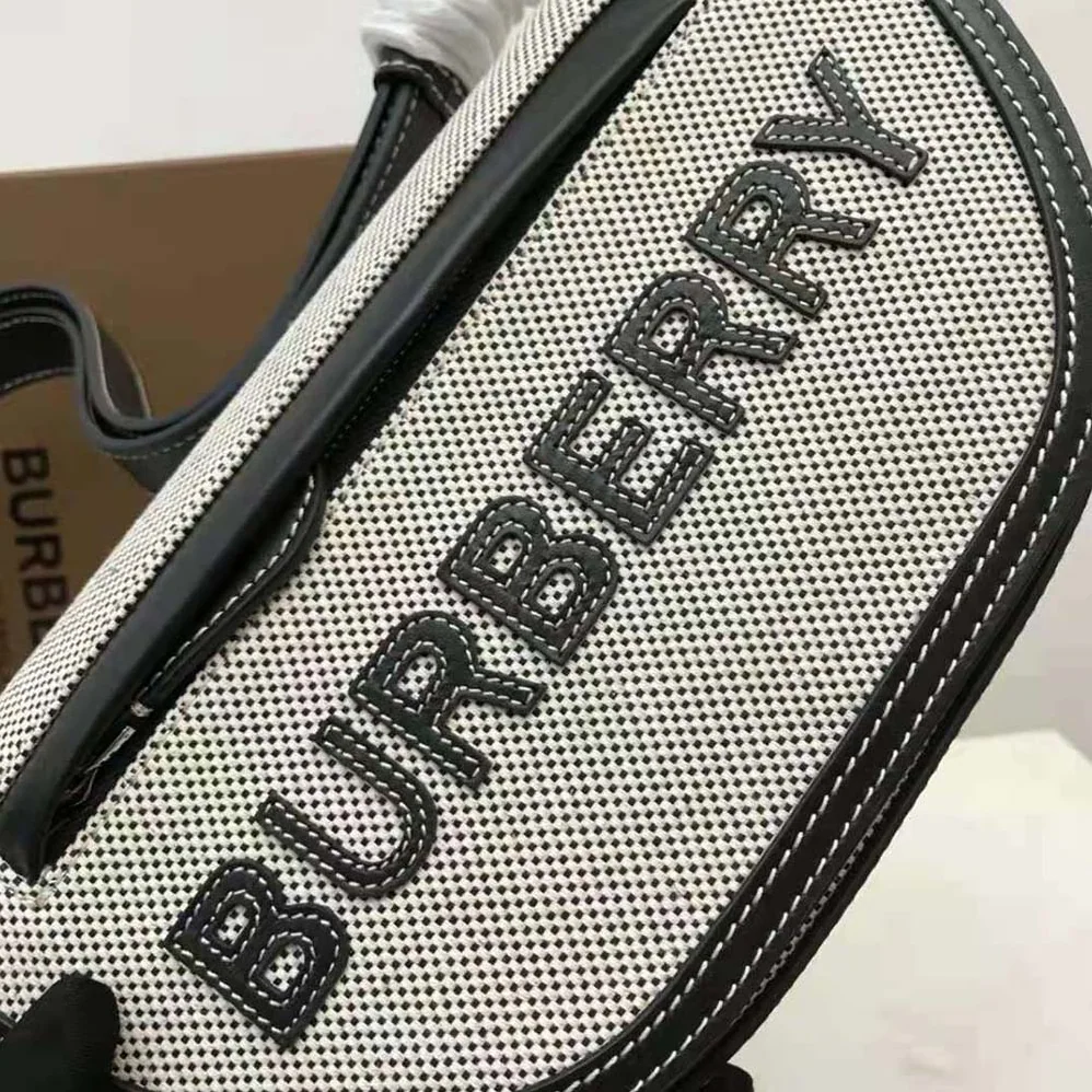 Burberry Small Cotton Canvas and Leather Olympia Bag for Women Burberry Small Cotton Canvas and Leather Olympia Bag for Women