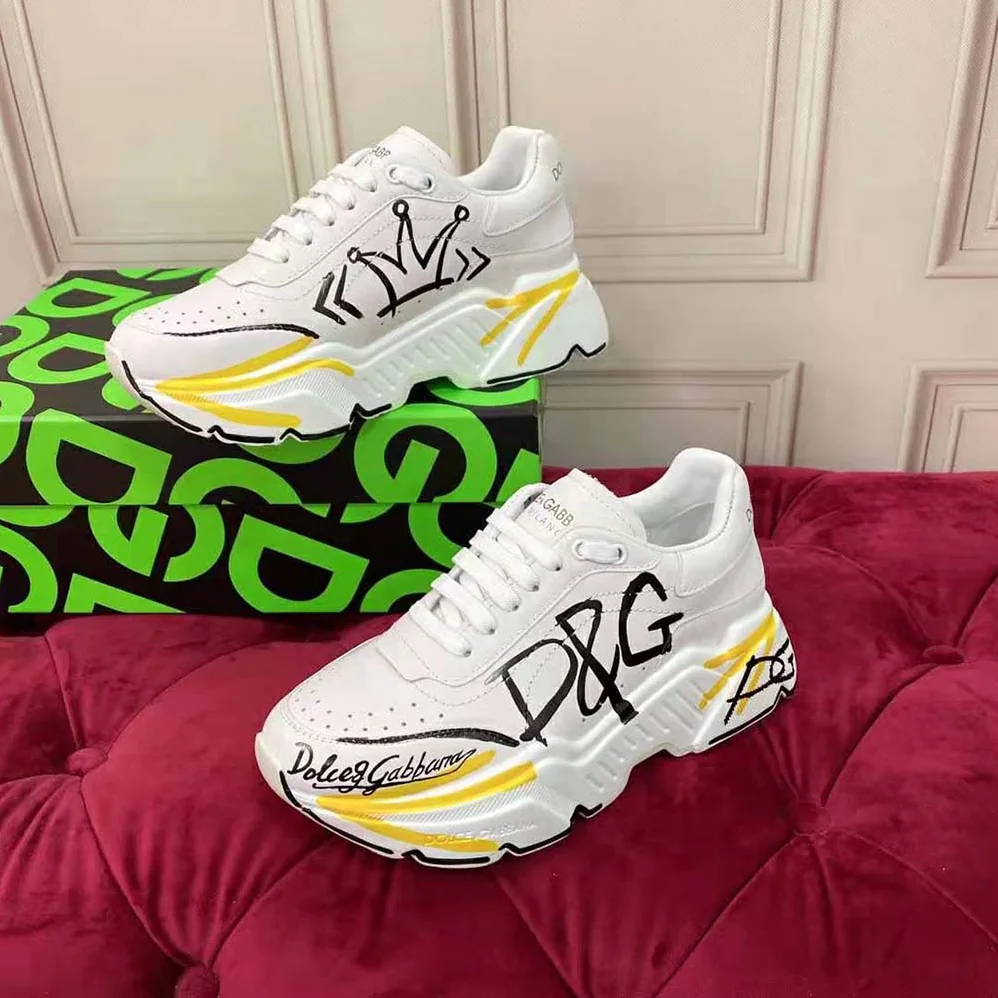 Dolce Gabbana D&G Calfskin Nappa Daymaster Sneakers for Women in Yellow