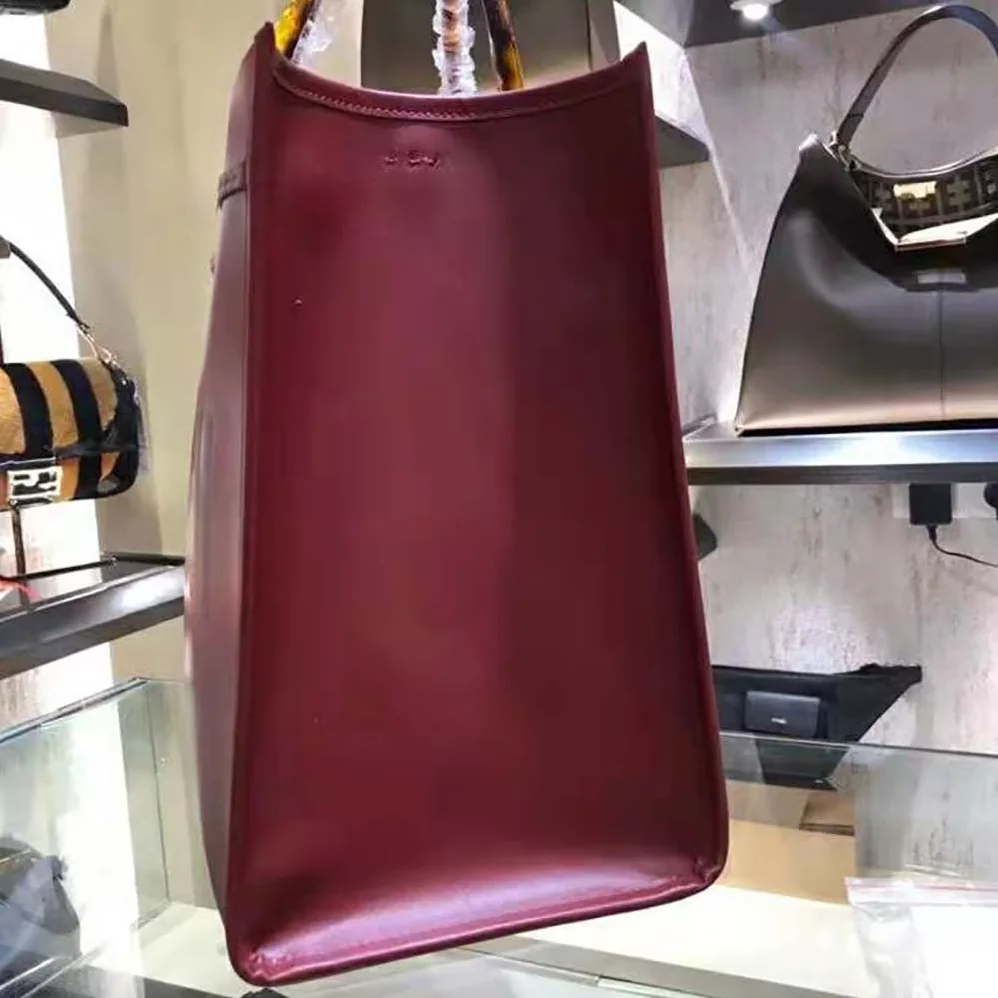 Fendi Sunshine Shopper Burgundy Leather Shopper for Women in Maroon