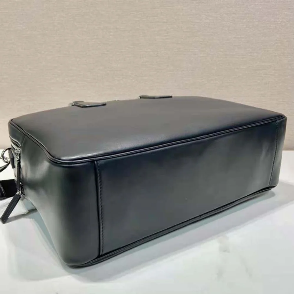 Prada Leather Briefcase with Enameled Metal Triangle Logo for Men Prada Leather Briefcase with Enameled Metal Triangle Logo for Men