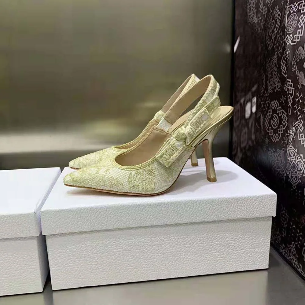 Dior J'Adior Slingback Pump White and Gold for Women in Tone Cotton Embroidered