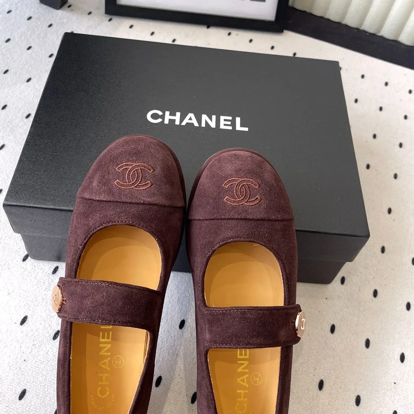 Chanel Mary Jane Flats Burgundy Suede
