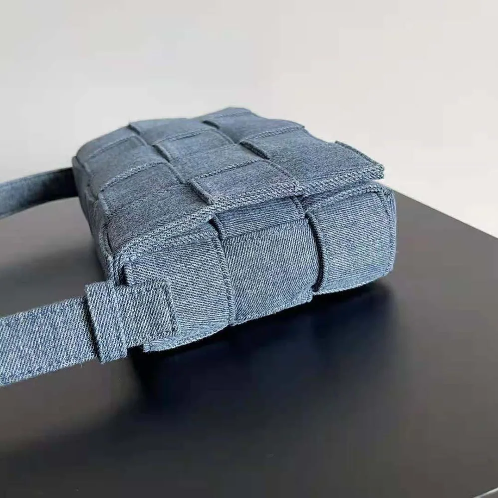 Bottega Veneta Cassette Intreccio Washed Denim Cross for Women in Body Bag