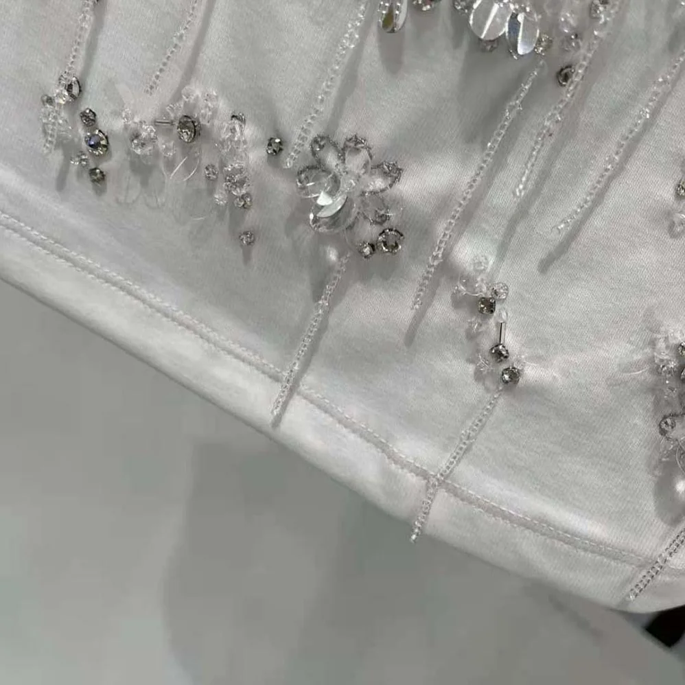 Prada Embroidered Ribbed Knit Jersey Top for Women in White Prada Embroidered Ribbed Knit Jersey Top for Women in White