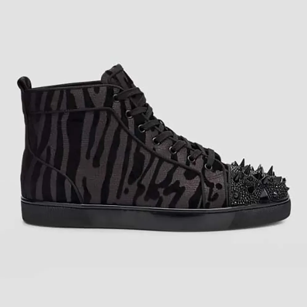 Christian Louboutin Lou Pik Pik Velvet High-Top Sneakers for Men in Black Christian Louboutin Lou Pik Pik Velvet High-Top Sneakers for Men in Black