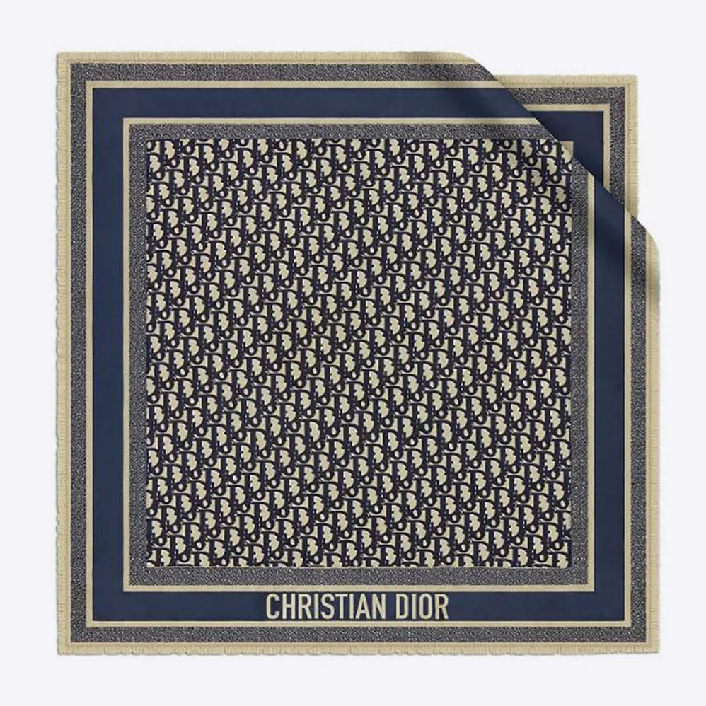 Dior Dior Oblique Square Scarf Navy Blue Silk Twill for Women