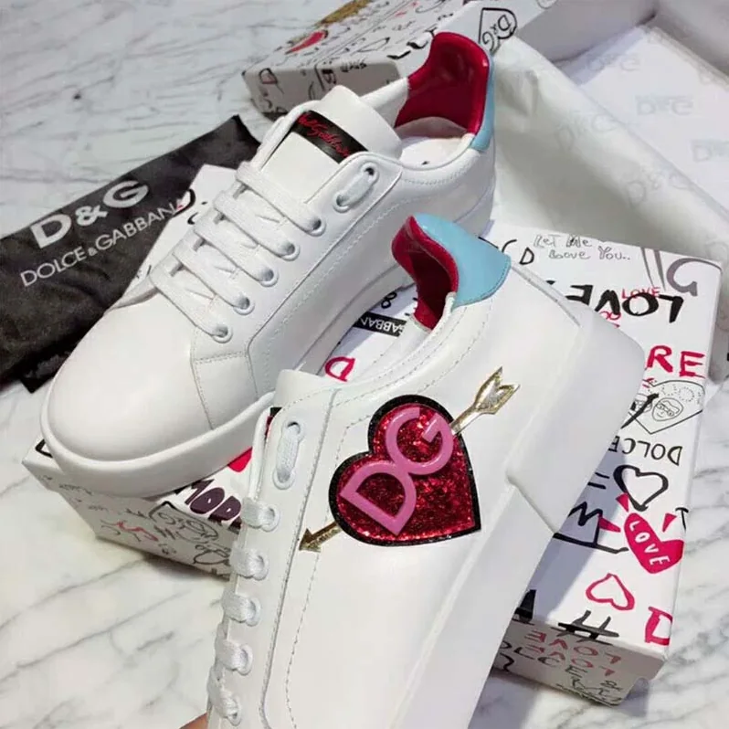 Dolce Gabbana D&G Shoes Leather Portofino Sneakers with Patch for Women Dolce Gabbana D&G Shoes Leather Portofino Sneakers with Patch for Women