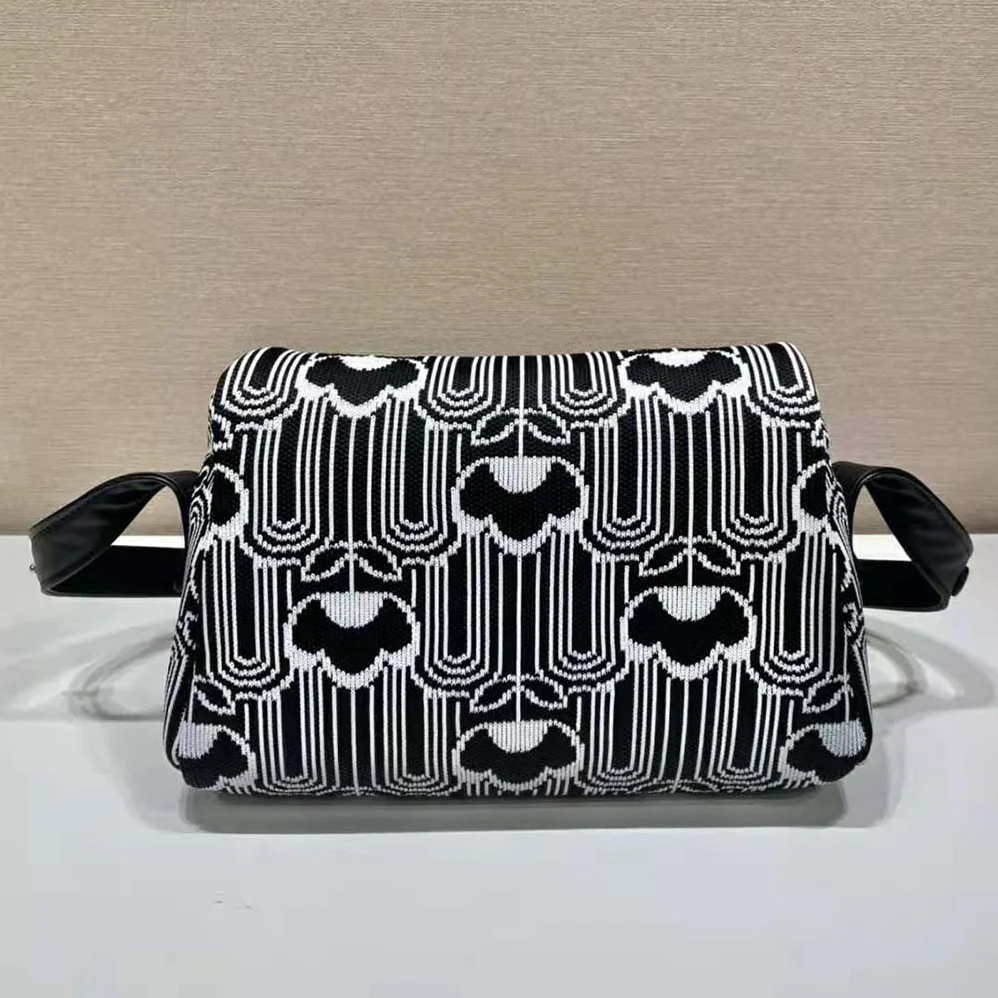 Prada Jacquard Knit and Leather Prada Signaux Bag for Women in Black