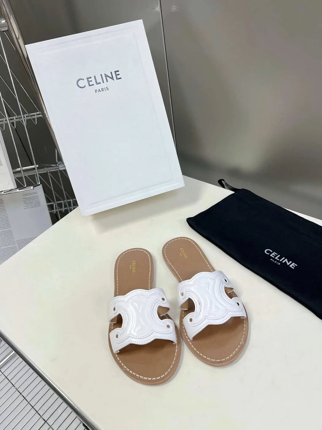 Celine Triomphe Mule White Celine Triomphe Mule White