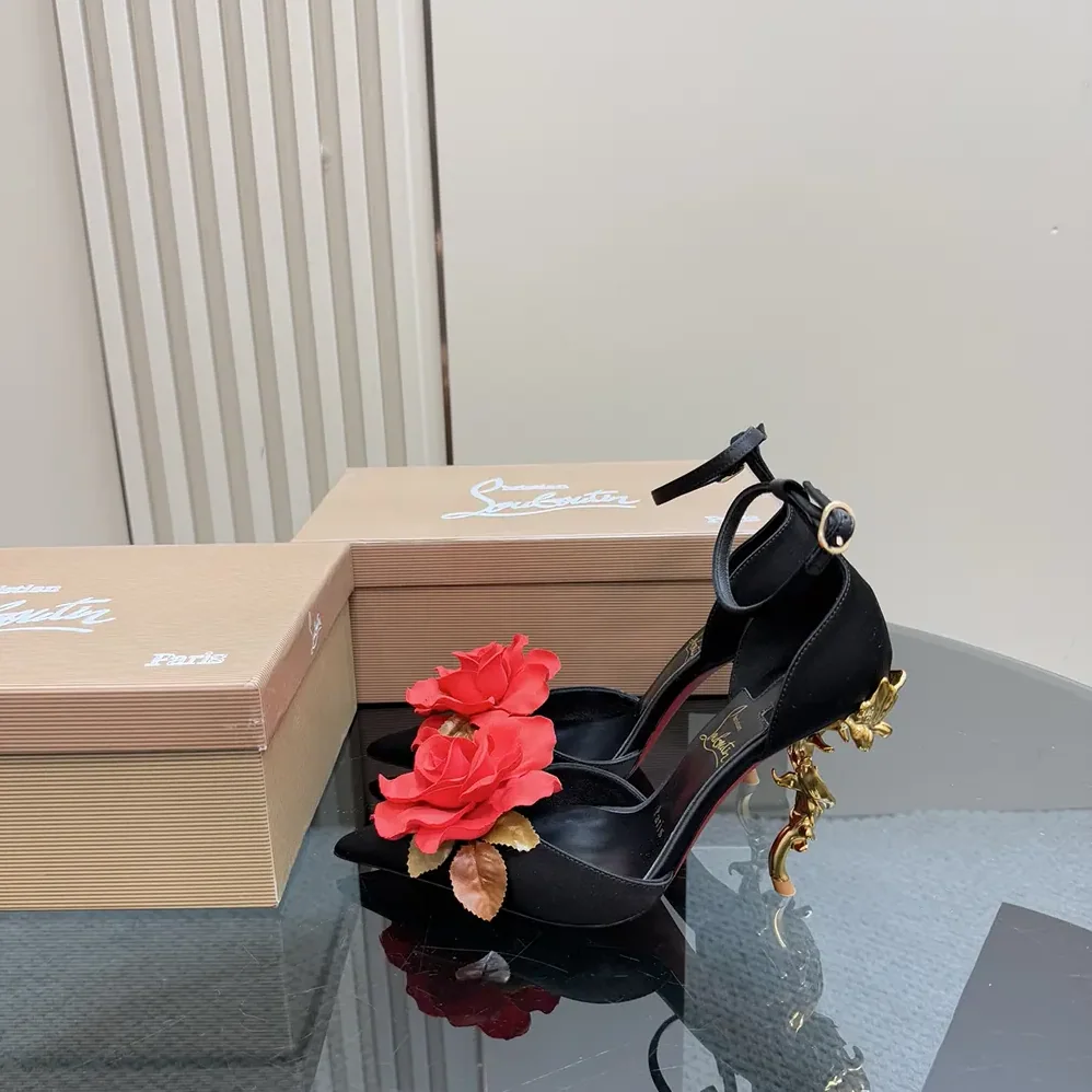 Christian Louboutin Bellarose 100 mm Strappy Pumps Crepe Satin for Women in Black Christian Louboutin Bellarose 100 mm Strappy Pumps Crepe Satin for Women in Black
