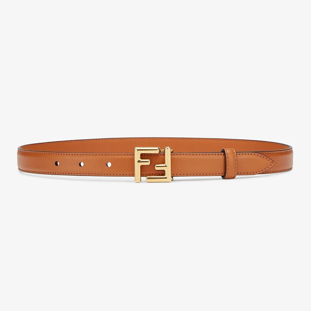 Fendi Thin Belt with Loop and FF Stud Buckle for Women in Brown Fendi Thin Belt with Loop and FF Stud Buckle for Women in Brown