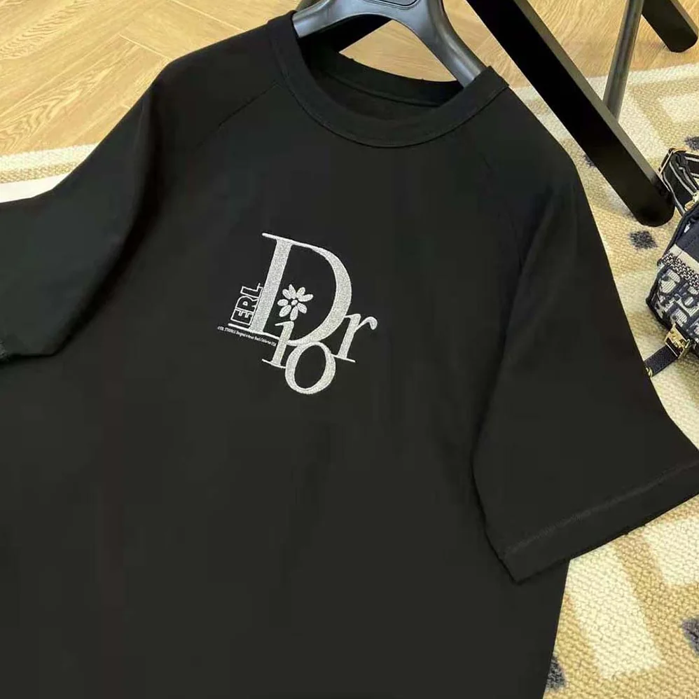 Dior Relaxed-Fit Dior by Erl T-shirt Black Slub Cotton Jersey for Men