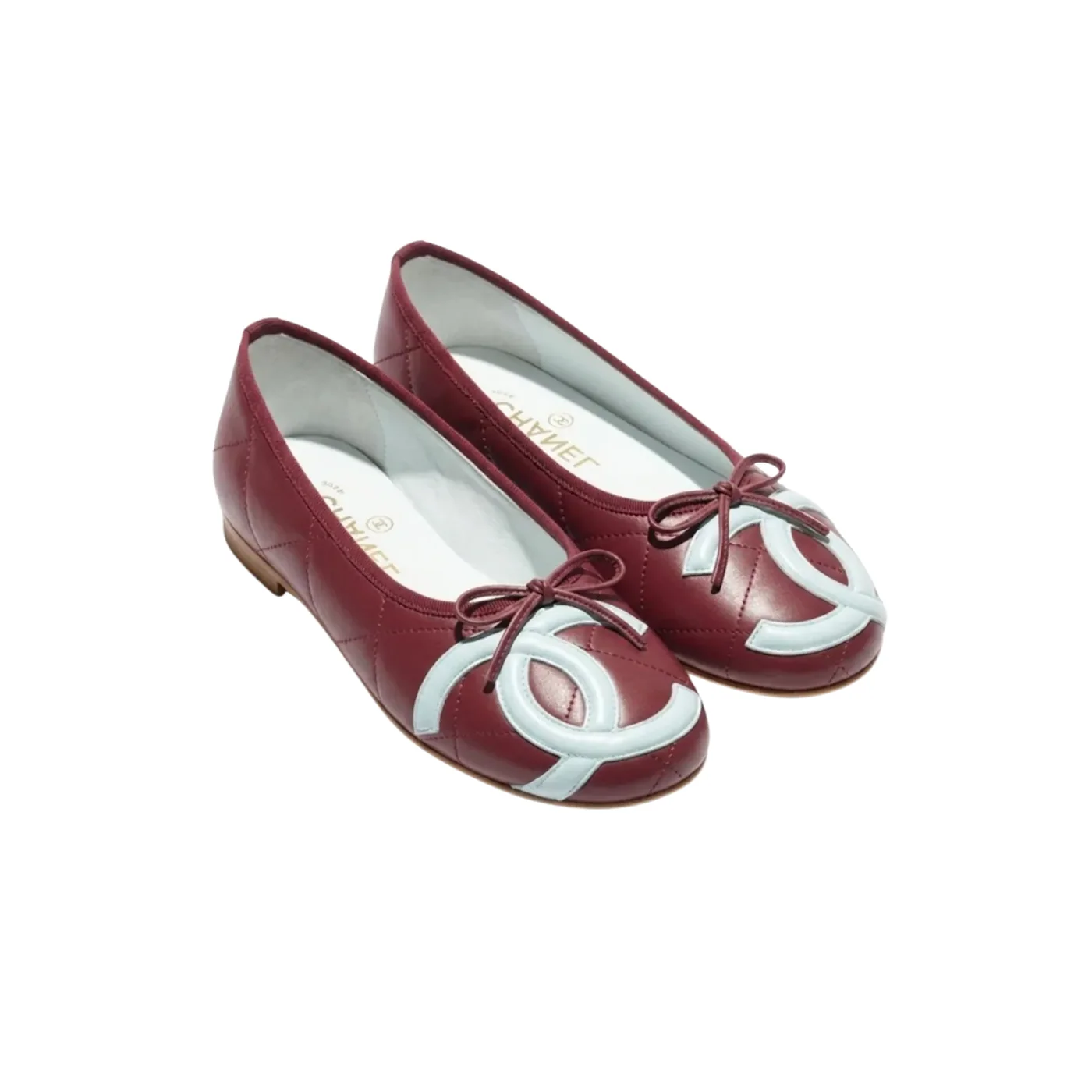 Chanel Ballet Flats Burgundy/ Light Blue --U8991 Chanel Ballet Flats Burgundy/ Light Blue --U8991