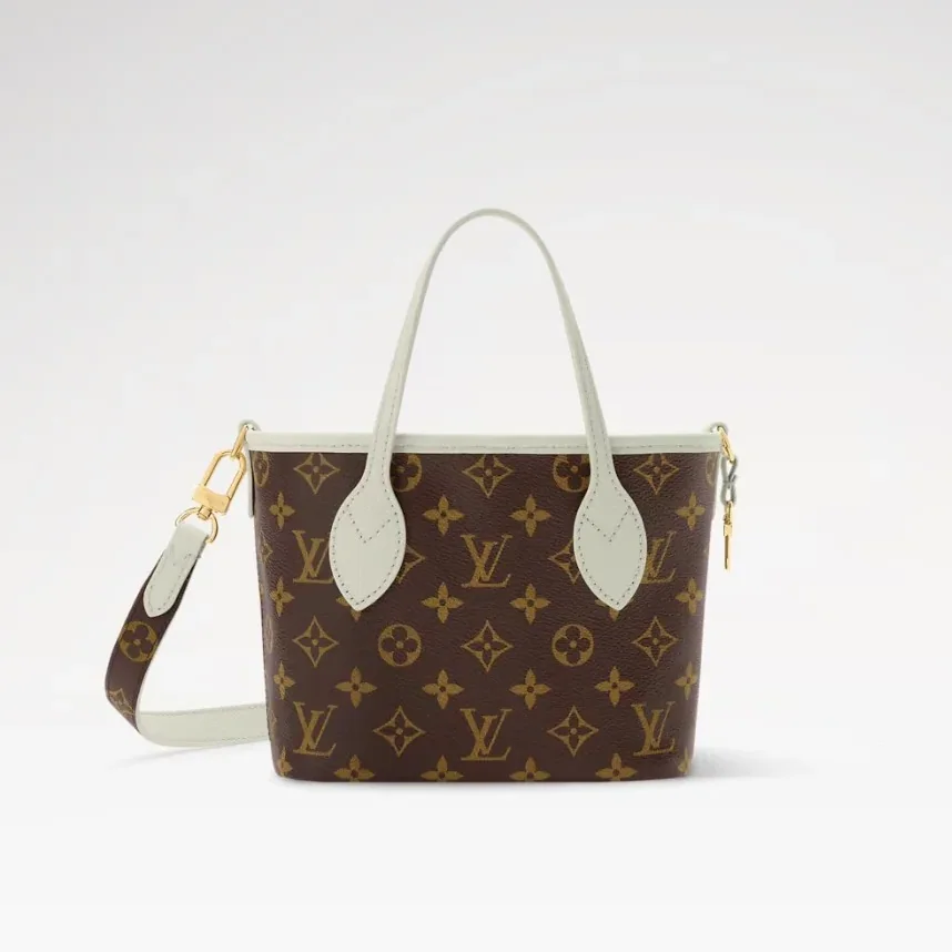 Louis Vuitton Neverfull Bandoulière Inside Out BB Tote Bag in Monogram Celadon Gold Hardware