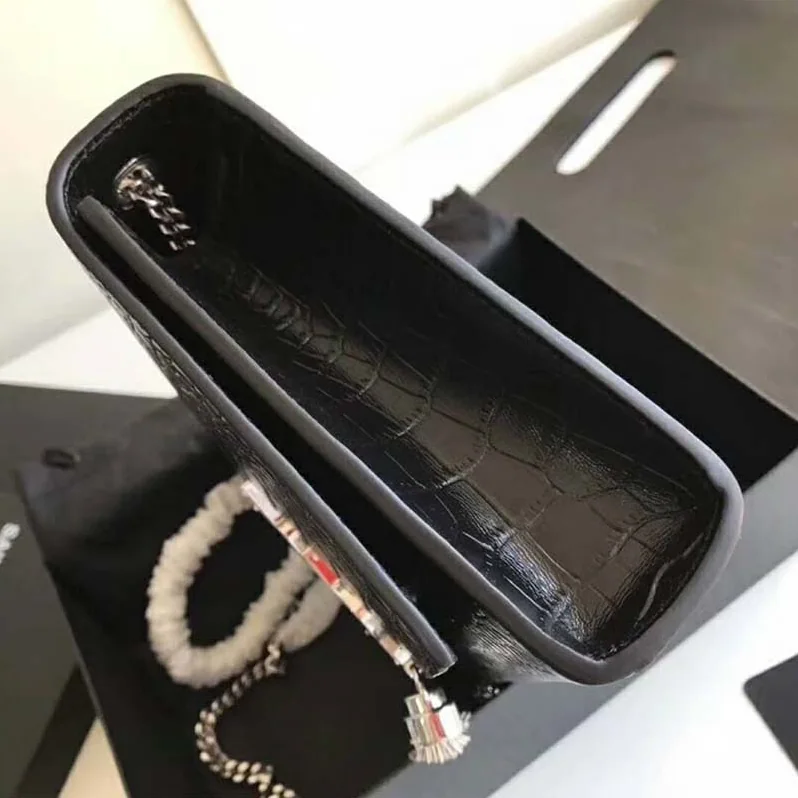 Saint Laurent YSL Kate Small Tassel Embossed Crocodile Shiny for Women in Silver Saint Laurent YSL Kate Small Tassel Embossed Crocodile Shiny for Women in Silver