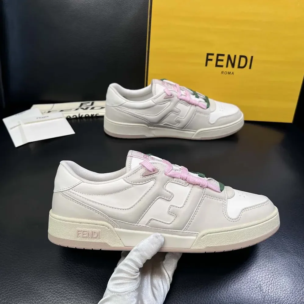 Fendi Match White Leather Low for Unisex in tops