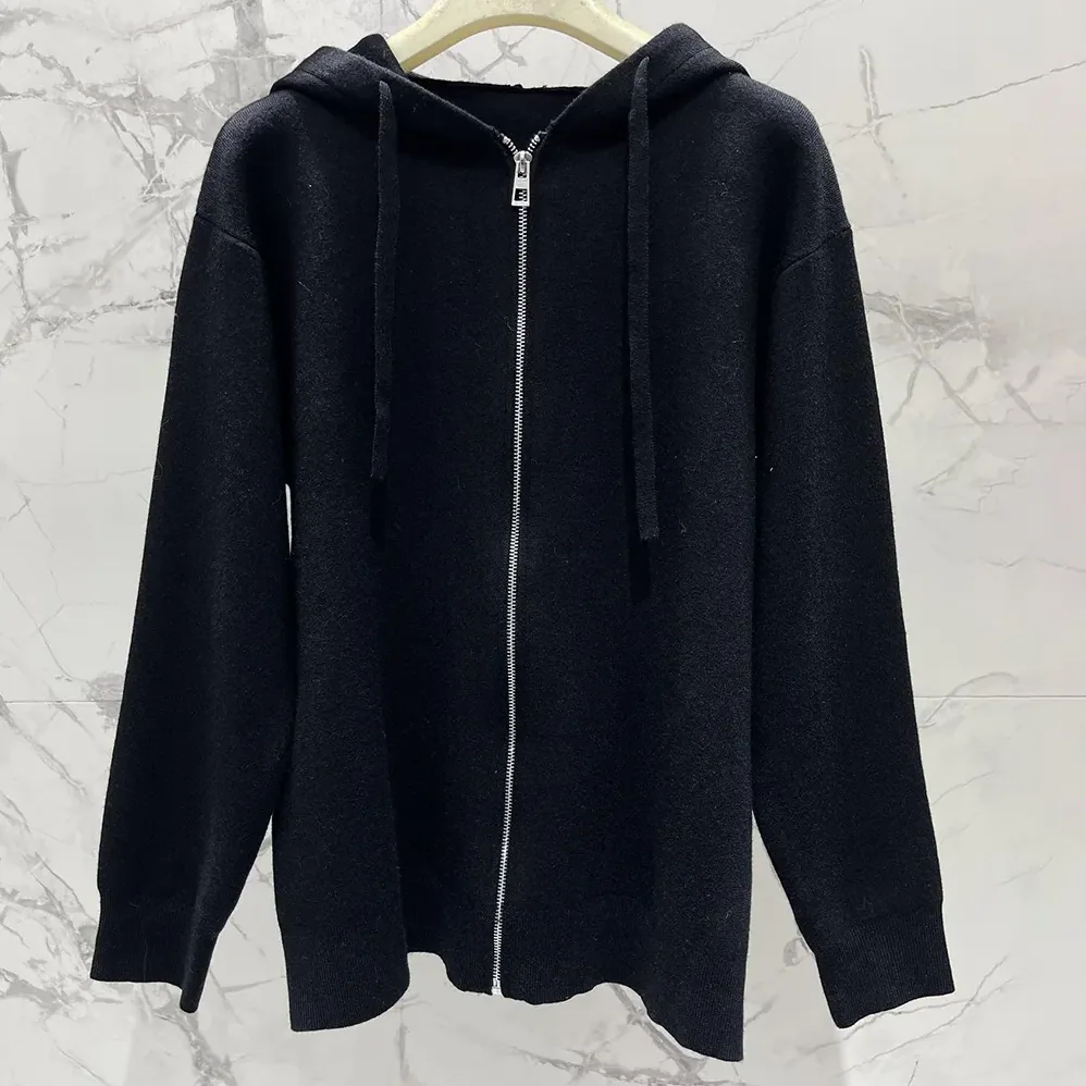 Loewe Anagram Zip-up Hoodie in Wool for Women in Black Loewe Anagram Zip-up Hoodie in Wool for Women in Black