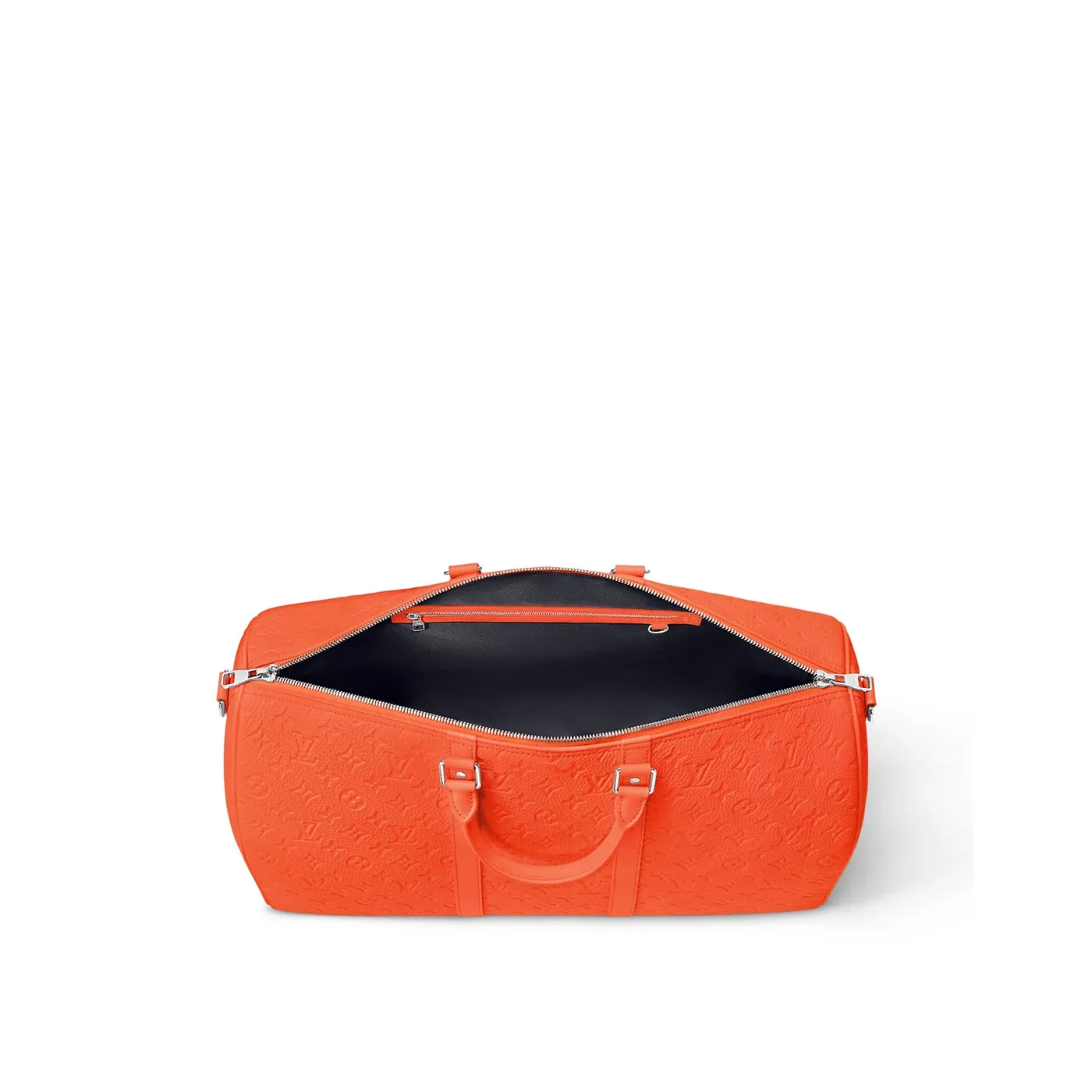 Louis Vuitton Keepall Bandouliere 50 Travel Bag in Orange Silver Hardware