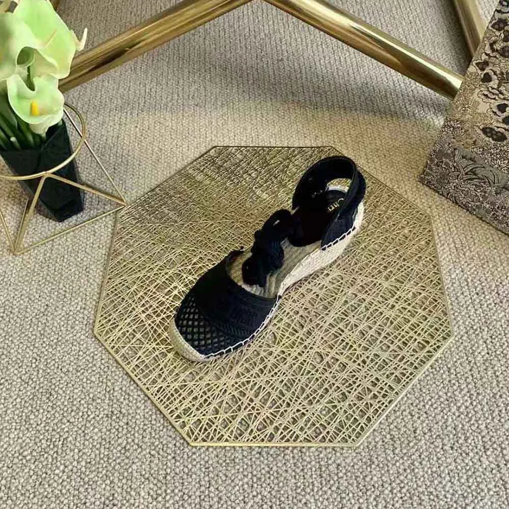 Dior Granville Wedge Espadrille Black Mesh Embroidery for Women Dior Granville Wedge Espadrille Black Mesh Embroidery for Women