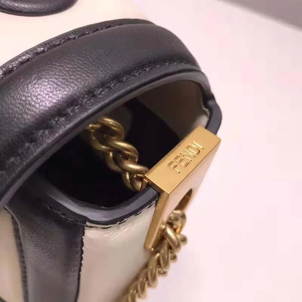 Fendi Baguette Chain Black and White Nappa Leather Bag for Women
