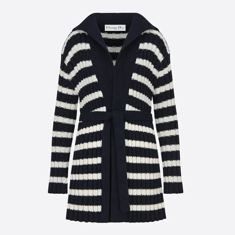 Dior Belted Dior Mariniere Cardigan Navy Blue and Ecru Cotton Knit and Cashmere for Women Dior Belted Dior Mariniere Cardigan Navy Blue and Ecru Cotton Knit and Cashmere for Women