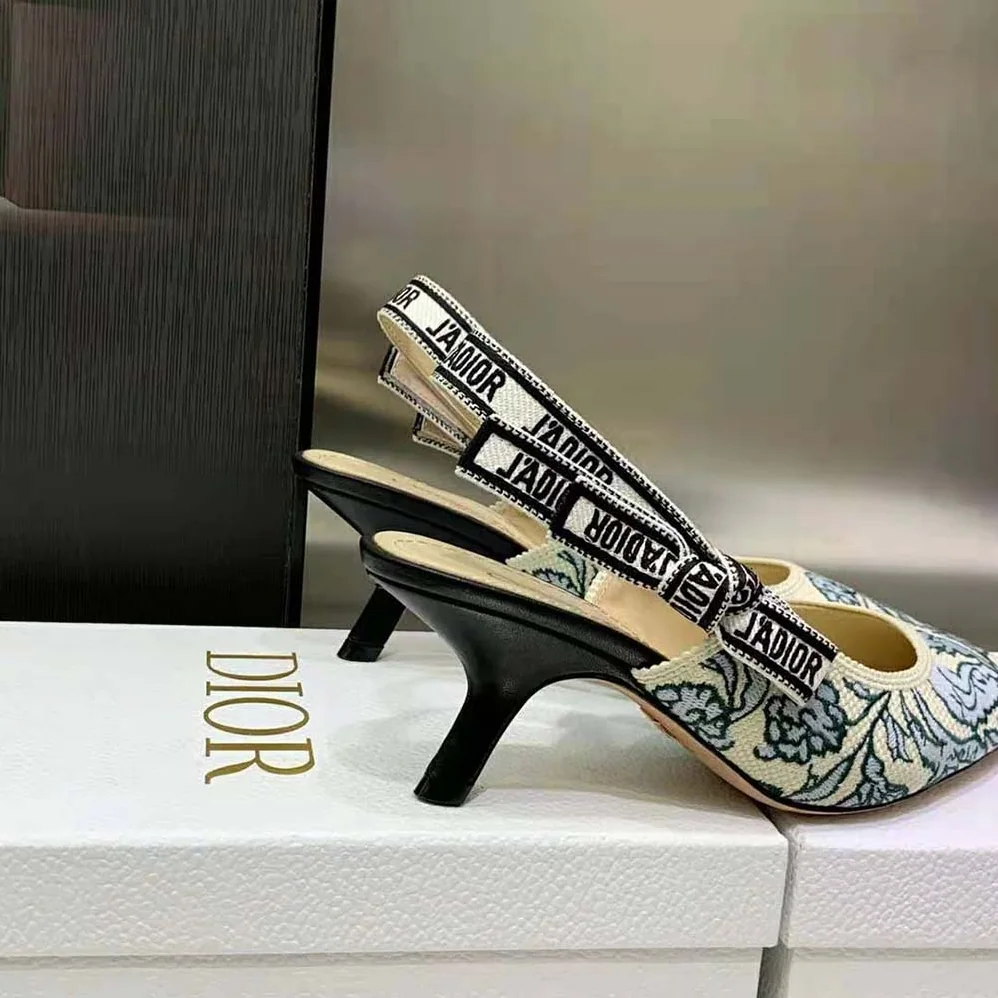 Dior J'Adior Slingback Pump Duck Blue Dior Brocart Embroidered Cotton for Women