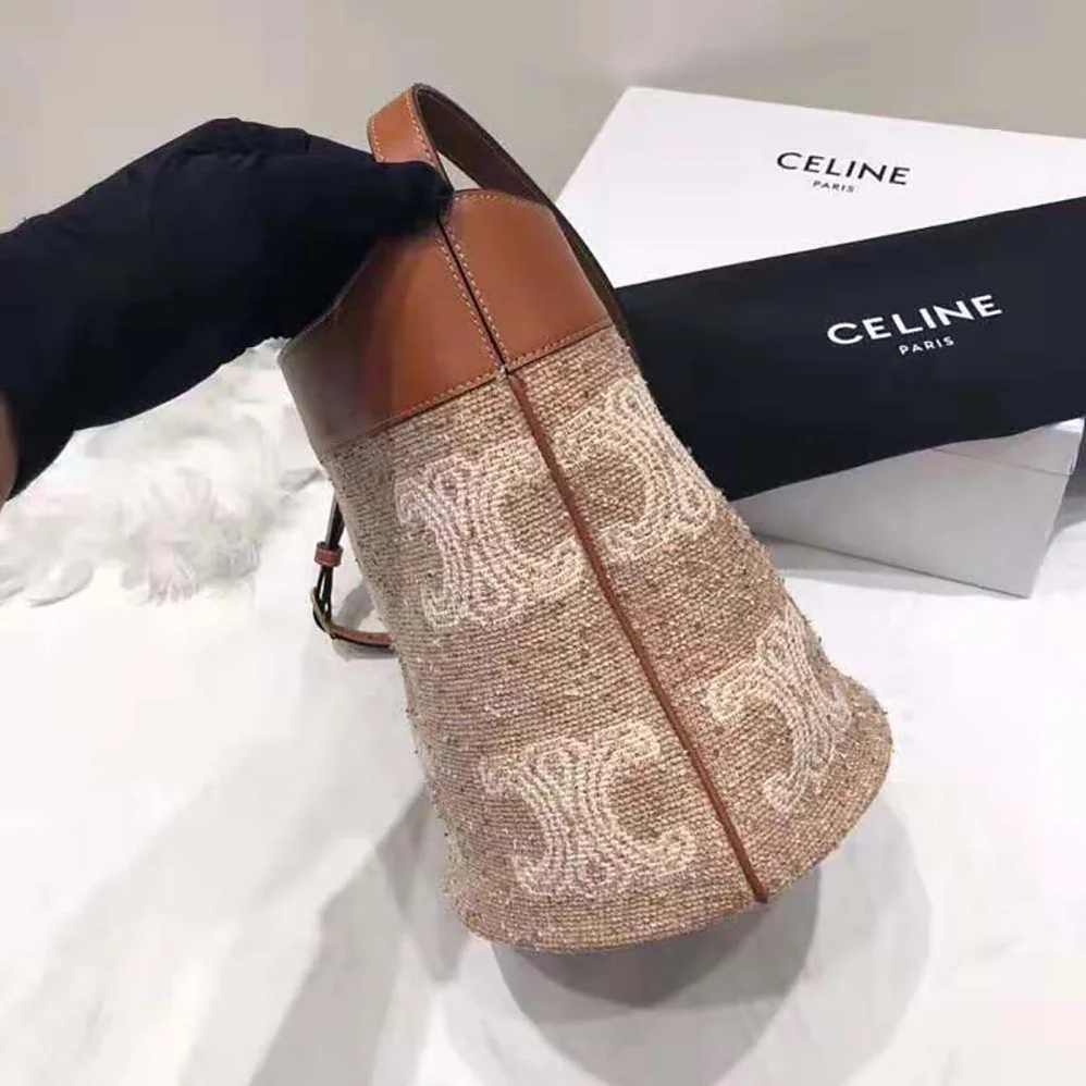 Celine Small Soft Bucket Bag in Triomphe Jacquard and Calfskin for Women Celine Small Soft Bucket Bag in Triomphe Jacquard and Calfskin for Women