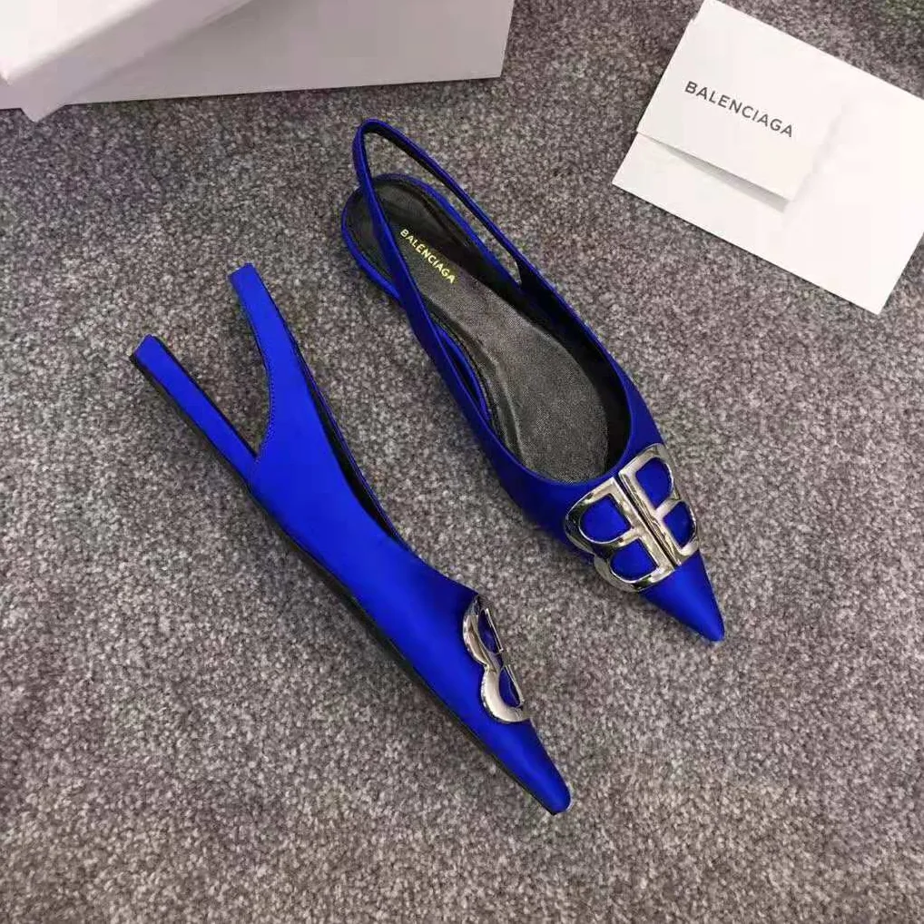 Balenciaga BB Flat Slingback Ballerina Electric Blue Stretch Satin for Women Balenciaga BB Flat Slingback Ballerina Electric Blue Stretch Satin for Women