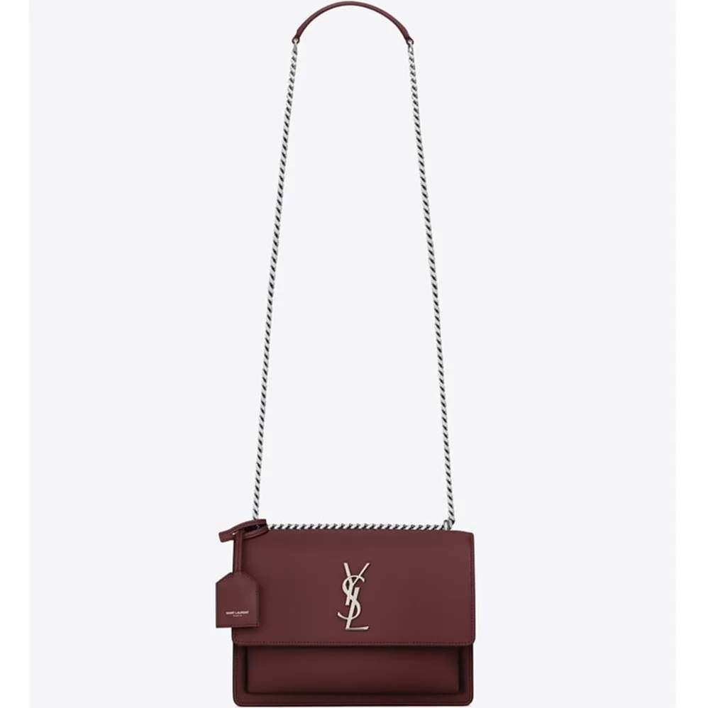 Saint Laurent YSL Medium Sunset Bag Calfskin Leather for Women in Maroon Saint Laurent YSL Medium Sunset Bag Calfskin Leather for Women in Maroon