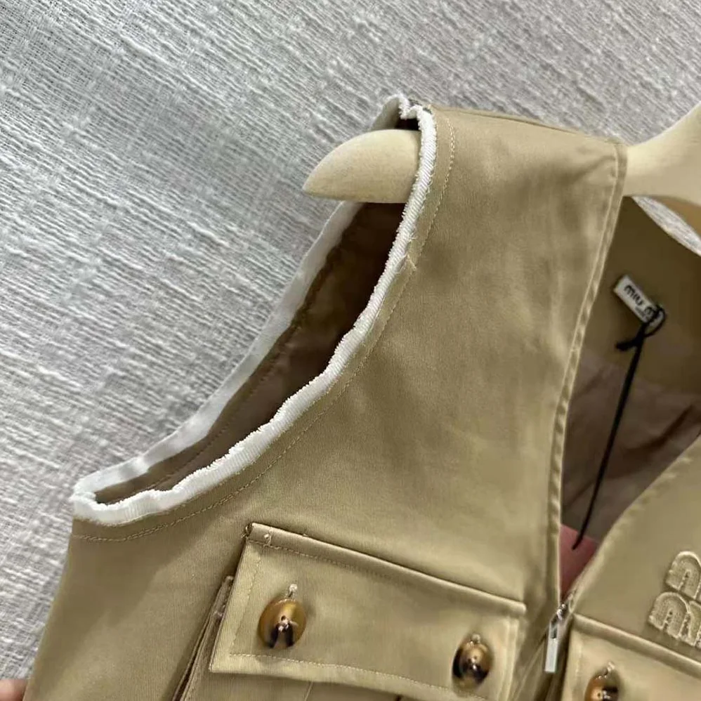 Miu Miu Chino Vest with Embroidered Logo for Women Miu Miu Chino Vest with Embroidered Logo for Women